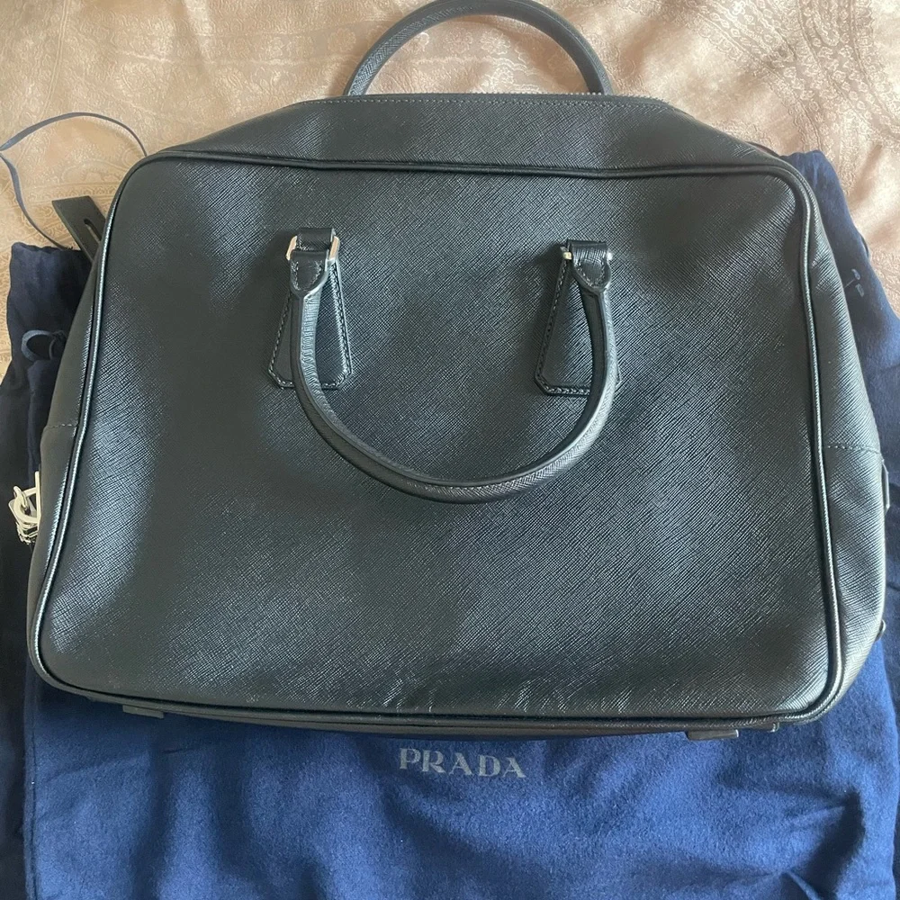 Prada Saffiano Travel Leather Duffle/Brief Bag With Lock